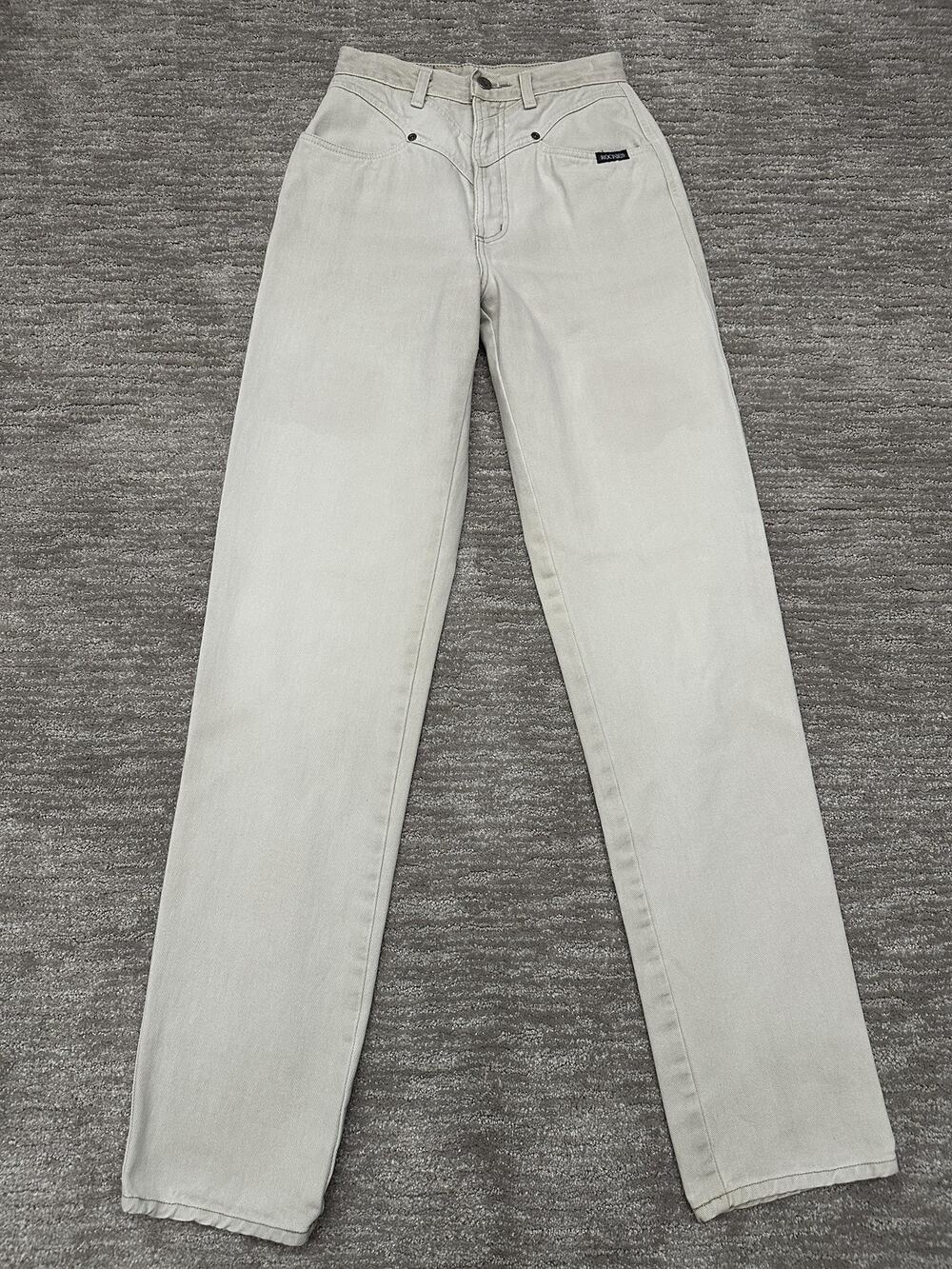 VTG Rockies Jeans Womens 7/8 Gray Beige High Rise Straight Western Bareback USA